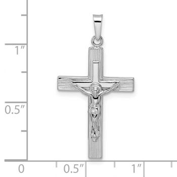 14K White Gold Striped Crucifix Pendant 4