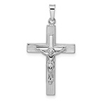 14K White Gold Striped Crucifix Pendant