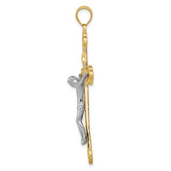 Large 14K Two-Tone Gold Budded INRI Crucifix Pendant 2