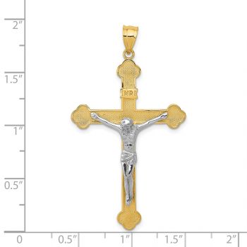 Large 14K Two-Tone Gold Budded INRI Crucifix Pendant 3