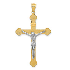 Large 14K Two-Tone Gold Budded INRI Crucifix Pendant