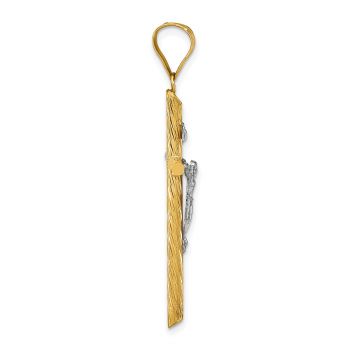 14K Two-Tone Gold Textured INRI Crucifix Tube Pendant 2