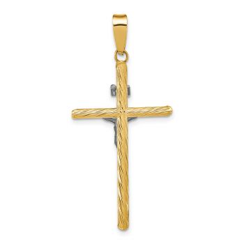 14K Two-Tone Gold Textured INRI Crucifix Tube Pendant 3