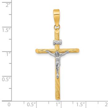 14K Two-Tone Gold Textured INRI Crucifix Tube Pendant 4