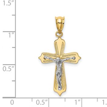 14K Two-Tone Gold Textured Crucifix Pendant 3