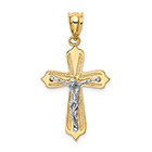 14K Two-Tone Gold Textured Crucifix Pendant
