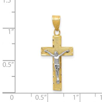 Women's Diamond-Cut Textured Crucifix Pendant in 14K Two-Tone Gold 3