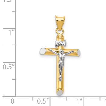 Women's INRI Thick Tube Crucifix Pendant in 14K Two-Tone Gold 3