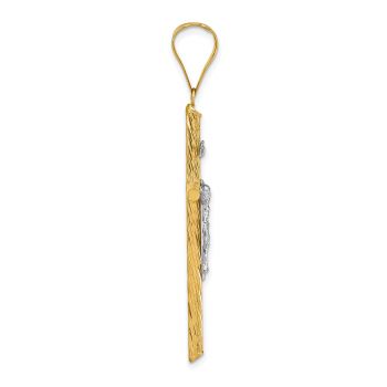 14K Two-Tone Gold Wooden Textured INRI Crucifix Pendant 2