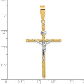 14K Two-Tone Gold Wooden Textured INRI Crucifix Pendant 4