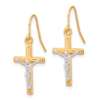 Crucifix Earrings in 10K Two-Tone Gold 2