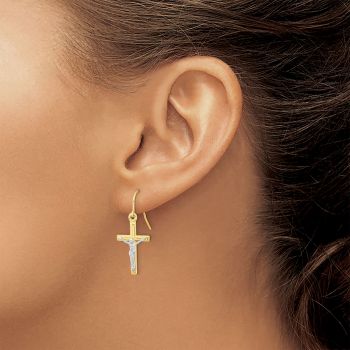 Crucifix Earrings in 10K Two-Tone Gold 4