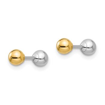 Reversible 4mm Ball Earrings, 14K Two-Tone Gold 3