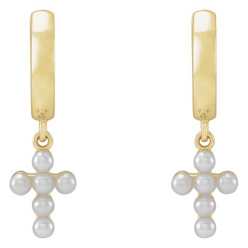 Cultured Pearl Cross Earrings in 14K Gold 2