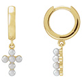 Cultured Pearl Cross Earrings in 14K Gold