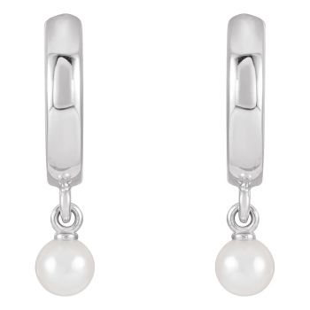 14K White Gold Cultured Seed Pearl Hoop Earrings 2