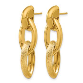 18K Gold Italian Brushed Link Dangle Earrings 2