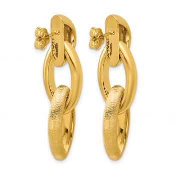 18K Gold Italian Brushed Link Dangle Earrings 3