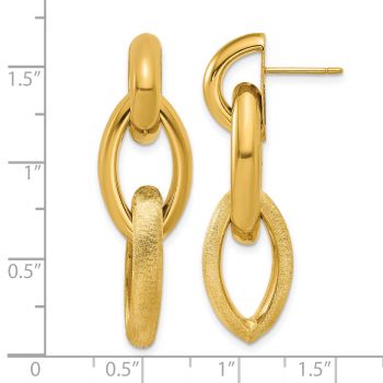 18K Gold Italian Brushed Link Dangle Earrings 4