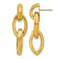 18K Gold Italian Brushed Link Dangle Earrings