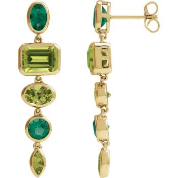 Peridot & Emerald Dangle Earrings in 14K Gold 2