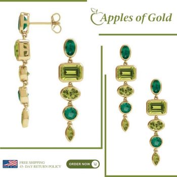 Peridot & Emerald Dangle Earrings in 14K Gold 3