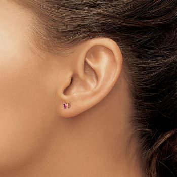 Pink Enameled Butterfly Earrings, 14K Gold 2