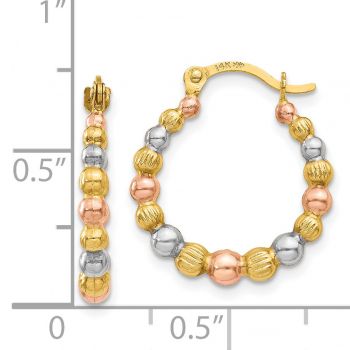 Tri-Color 14K Gold with Rose and White Rhodium Beaded Hoop Earrings 3