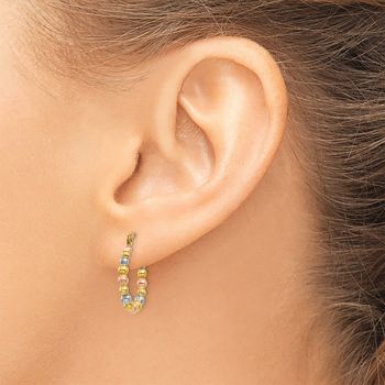 Tri-Color 14K Gold with Rose and White Rhodium Beaded Hoop Earrings 4