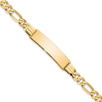 7mm Women's 14K Gold Figaro Link ID Bracelet, 7 Inch