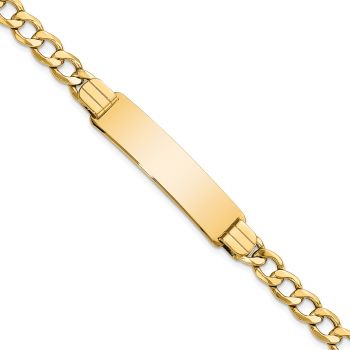 7mm 14K Semi-Solid Gold Curb Link ID Bracelet for Women, 7 Inch