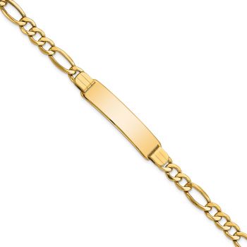7mm Semi-Solid 14K Gold Figaro Link ID Bracelet, 8 Inch