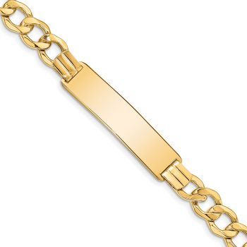 8mm 14K Semi-Solid Gold Curb Link ID Bracelet, 8 Inch