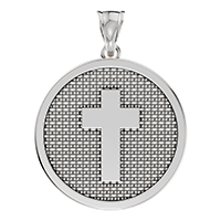 14K White Gold Large Cross Disc Pendant