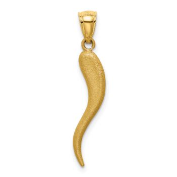 14K Solid Gold Diamond-Cut Satin Finished Horn Pendant 3