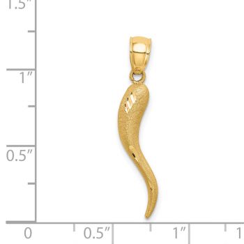 14K Solid Gold Diamond-Cut Satin Finished Horn Pendant 4
