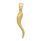 14K Solid Gold Diamond-Cut Satin Finished Horn Pendant