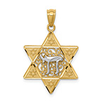 Star of David Chai Pendant in 14K Two-Tone Gold