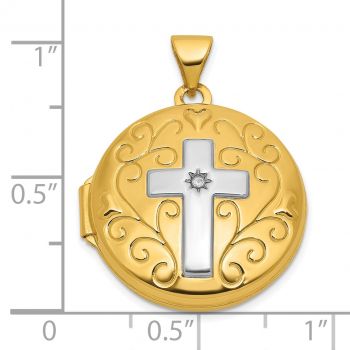 14K Gold Two-Tone Round Diamond Cross Locket Pendant 5