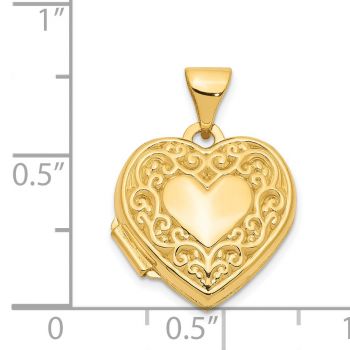 Small 14K Yellow Gold Scroll Heart Locket 4