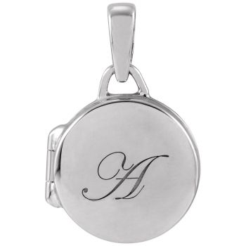 14K White Gold Small Engravable Round Locket Pendant 5