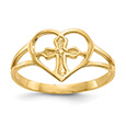 14K Gold Heart Cross Ring for Women