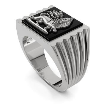 14K White Gold Lion of Judah Black Onyx Ring for Men 2