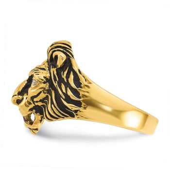 Antiqued 14K Gold Men's Lion Ring with Diamond and Ruby 4