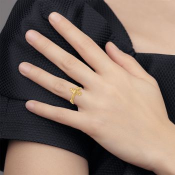Womens Fluerie Crucifix Ring in 14K Gold 4