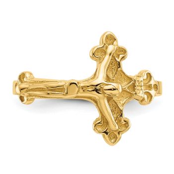 Womens Fluerie Crucifix Ring in 14K Gold 3