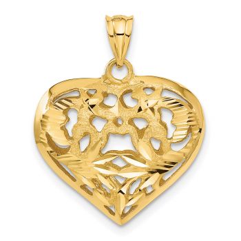 Diamond-Cut Design Heart Pendant, 14K Yellow Gold 3