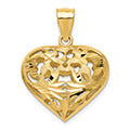 Diamond-Cut Design Heart Pendant, 14K Yellow Gold