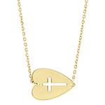Sideways Heart Necklace with Pierced Cross in 14K Gold