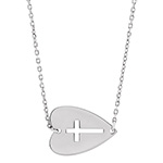 14K White Gold Sideways Heart Necklace with Pierced Cross